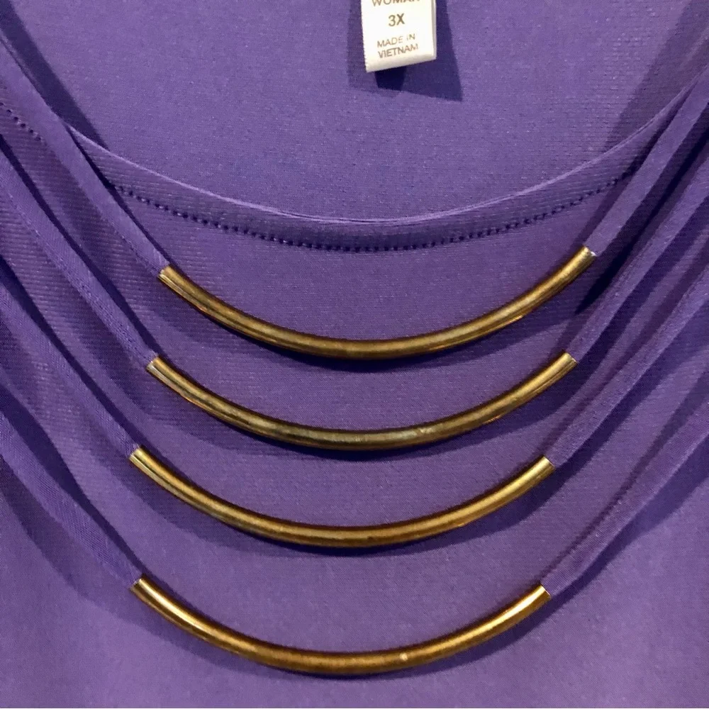 Gorgeous Purple Dress Barn Top w/4 lawyer gold necklace 3X, Like New - Picture 3 of 4